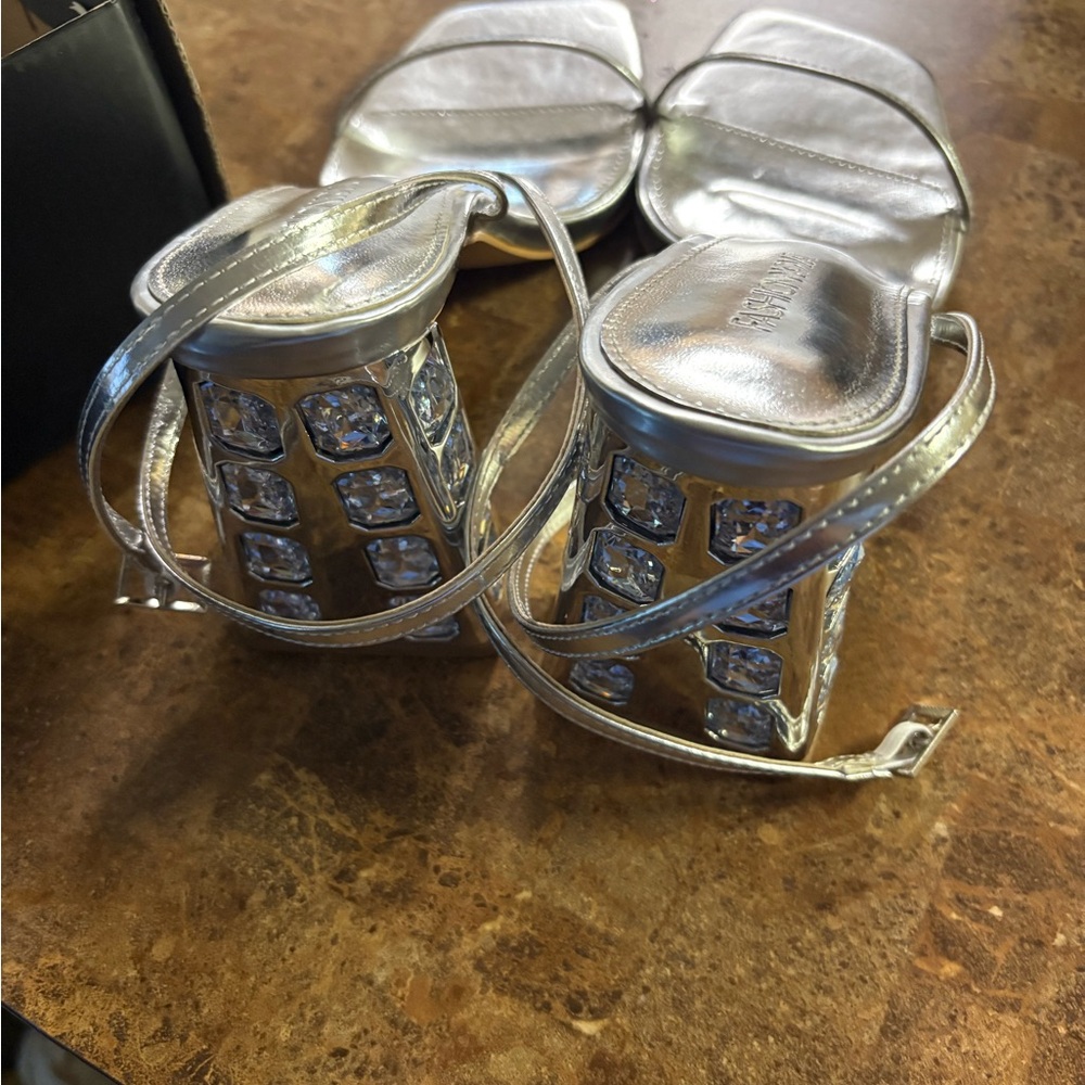 Fashion Nova Silver Rhinestone Heels - Picture 2 of 6